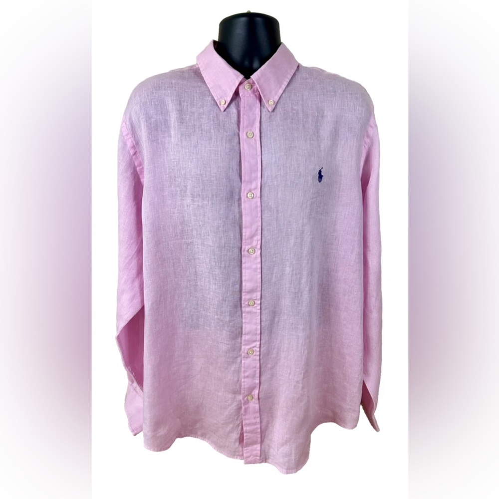 Ralph Lauren Men's Light Pink Casual Button Linen Long Sleeves Shirt Sz 2XL